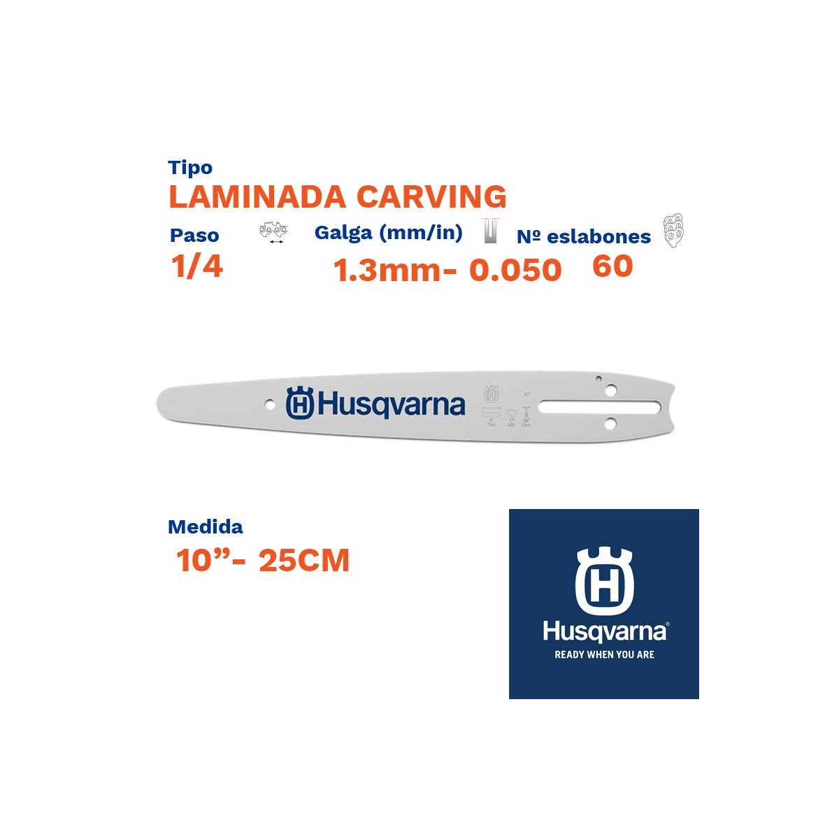 Husqvarna espada laminada carving 1.3mm 60 eslabones-pc 1/4  10"- 25cm